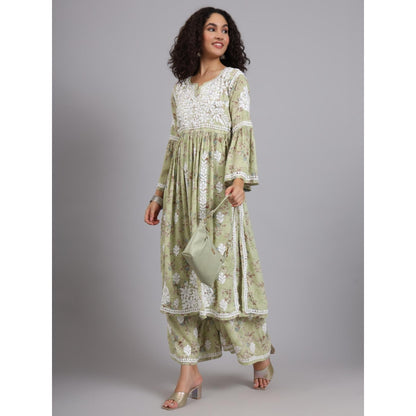 The Chikan Label Green Women's Modal Chikankari Co-Ord Set