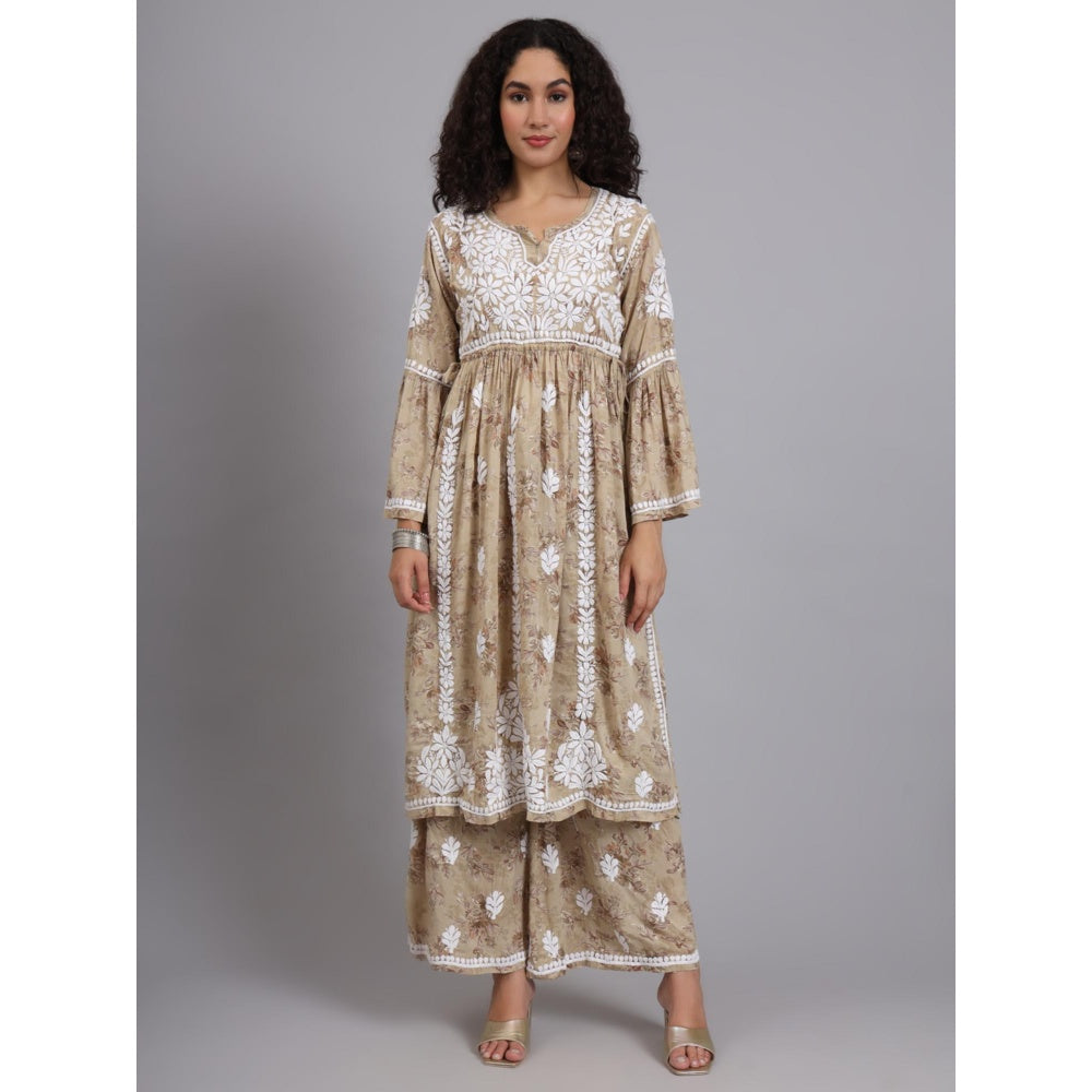 The Chikan Label Beige Women's Modal Chikankari Co-Ord Set