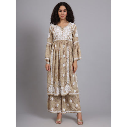 The Chikan Label Beige Women's Modal Chikankari Co-Ord Set