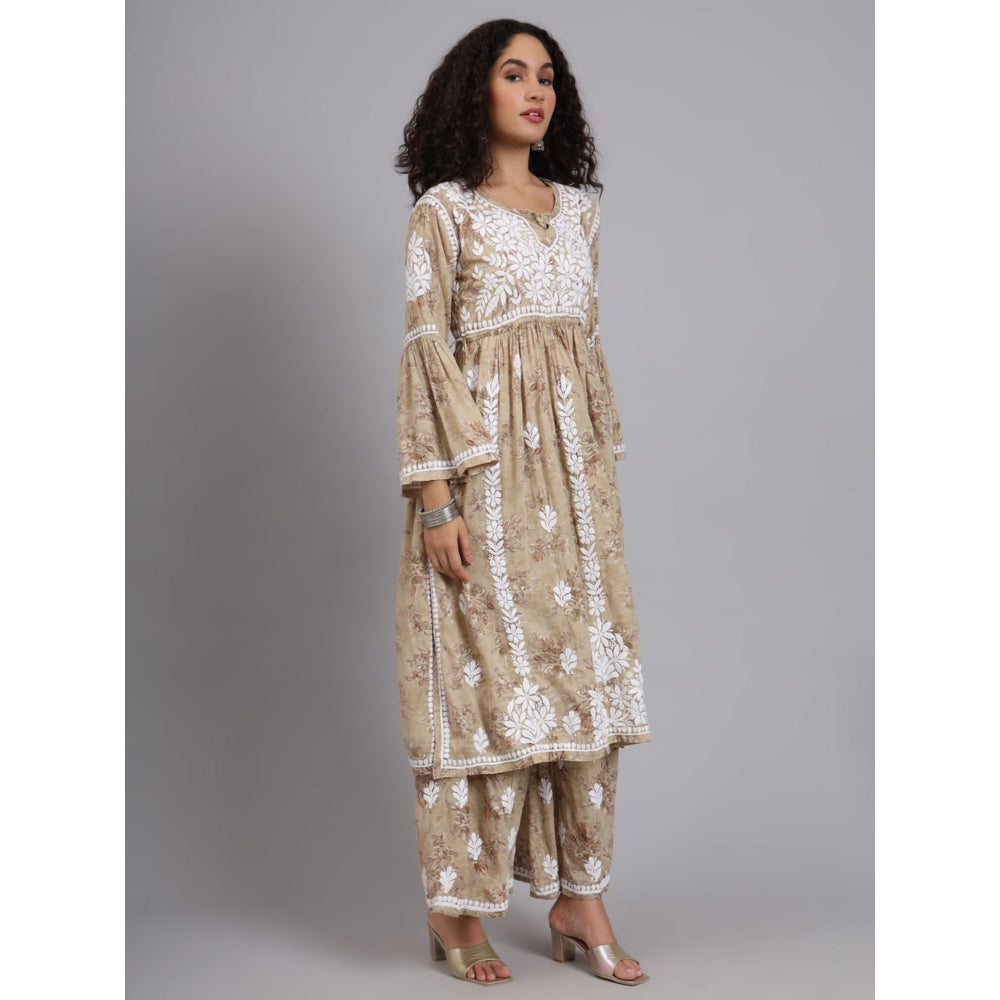 The Chikan Label Beige Women's Modal Chikankari Co-Ord Set