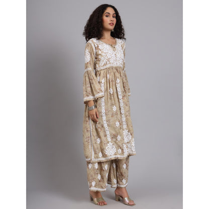 The Chikan Label Beige Women's Modal Chikankari Co-Ord Set