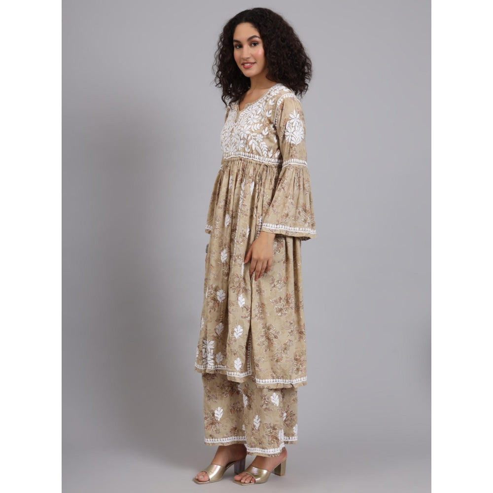 The Chikan Label Beige Women's Modal Chikankari Co-Ord Set