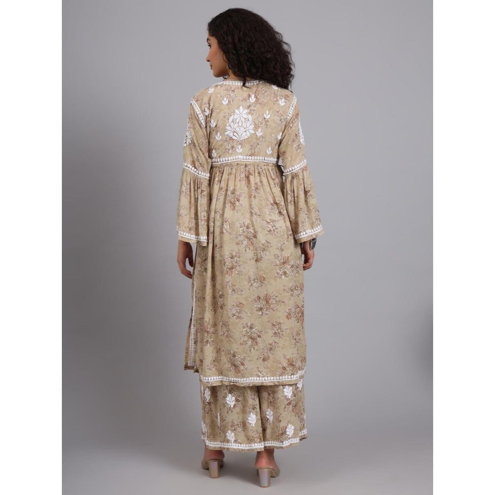 The Chikan Label Beige Women's Modal Chikankari Co-Ord Set