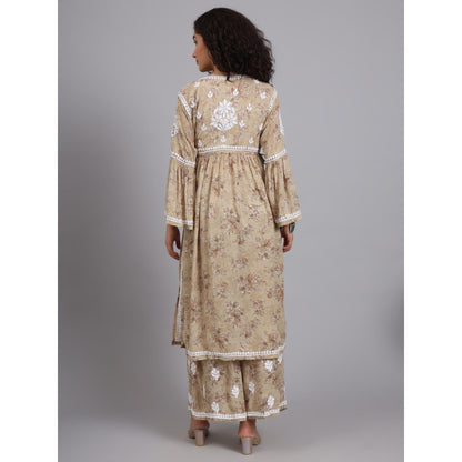 The Chikan Label Beige Women's Modal Chikankari Co-Ord Set