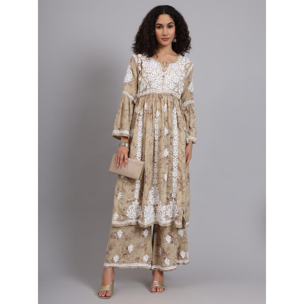The Chikan Label Beige Women's Modal Chikankari Co-Ord Set