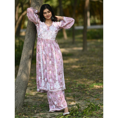 The Chikan Label Pink Women's Modal Chikankari Co-Ord Set