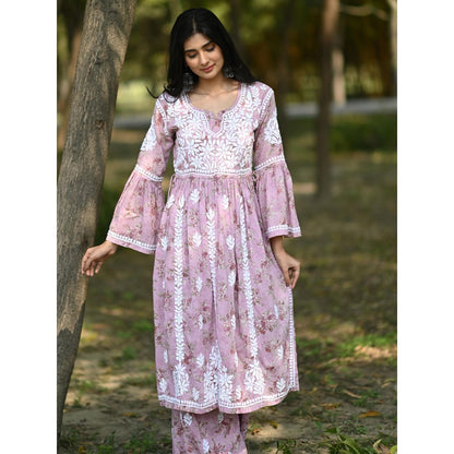 The Chikan Label Pink Women's Modal Chikankari Co-Ord Set