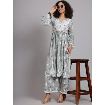 The Chikan Label Green Women's Modal Chikankari Co-Ord Set