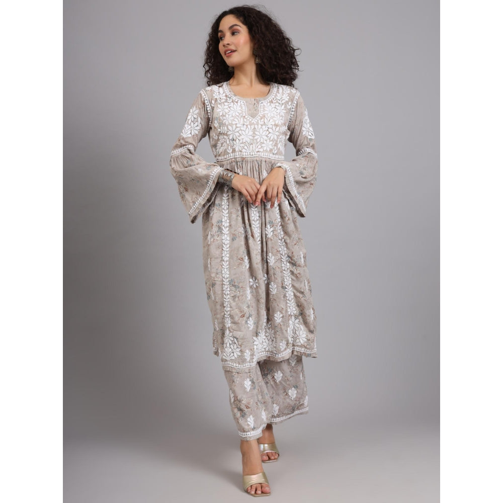 The Chikan Label Beige Women's Modal Chikankari Co-Ord Set