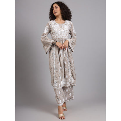 The Chikan Label Beige Women's Modal Chikankari Co-Ord Set