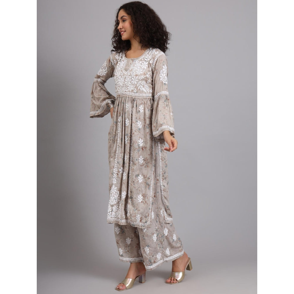 The Chikan Label Beige Women's Modal Chikankari Co-Ord Set