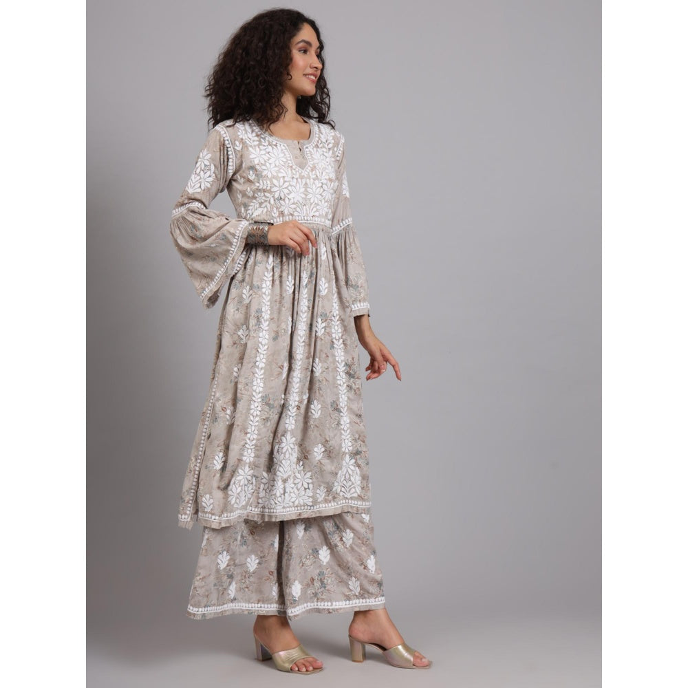 The Chikan Label Beige Women's Modal Chikankari Co-Ord Set