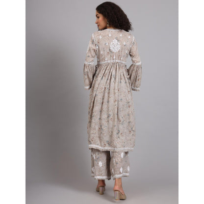 The Chikan Label Beige Women's Modal Chikankari Co-Ord Set