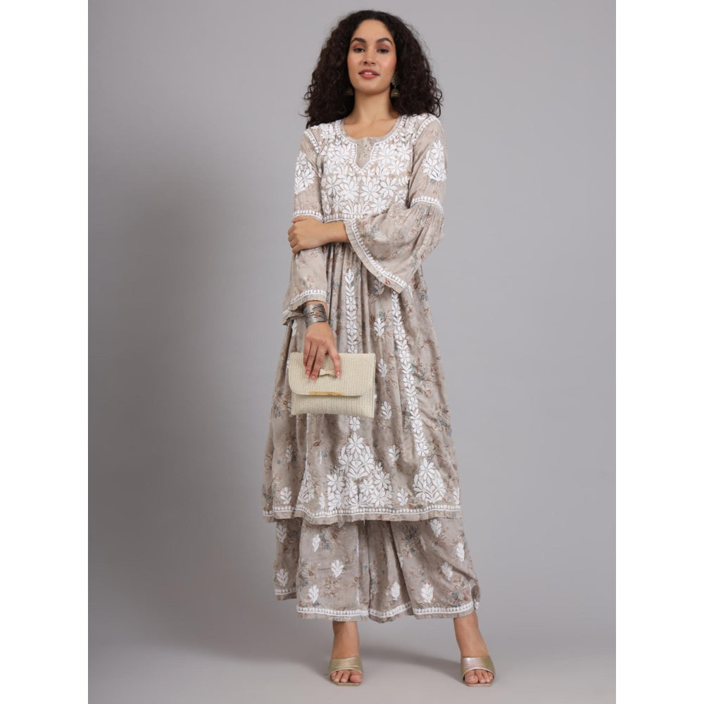 The Chikan Label Beige Women's Modal Chikankari Co-Ord Set