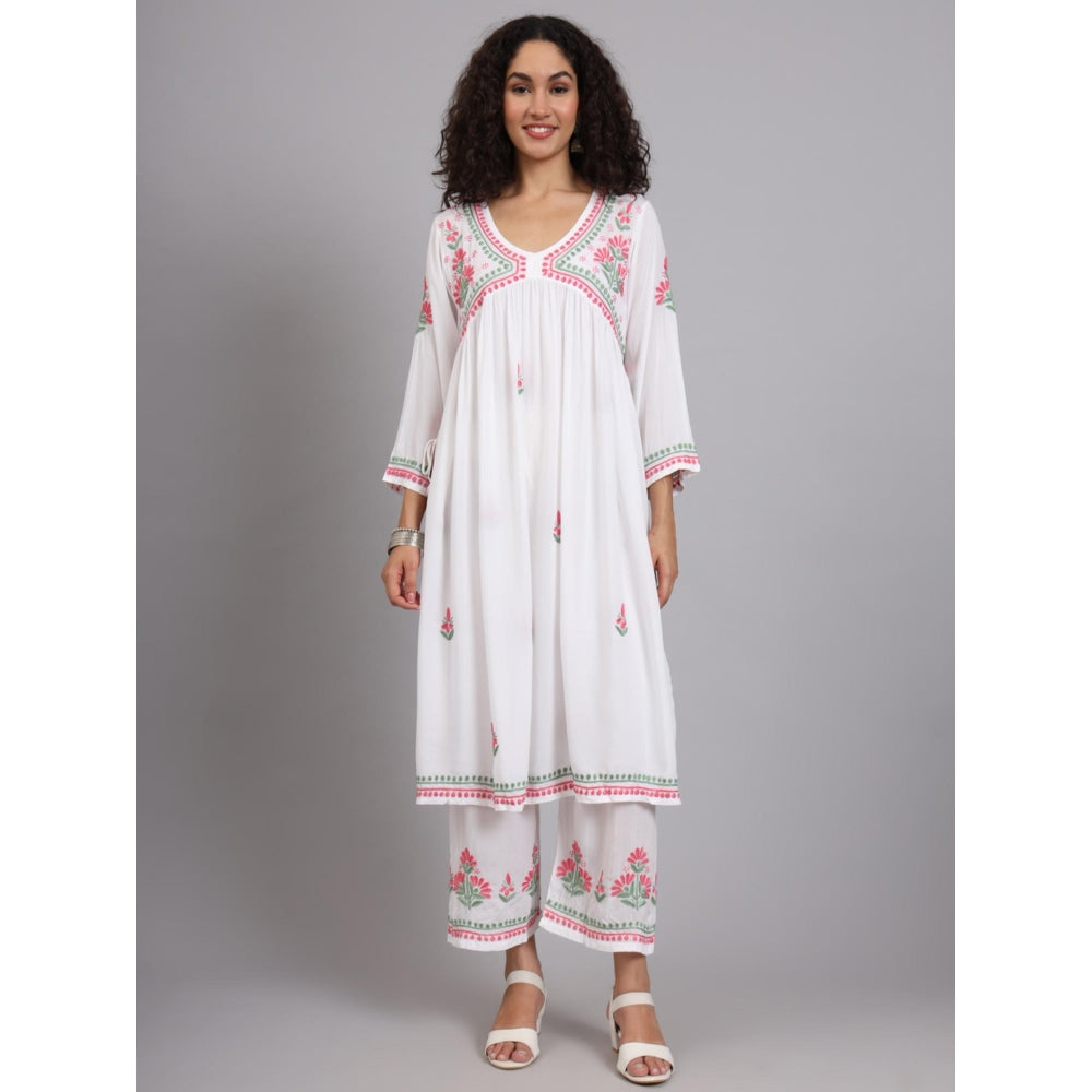 The Chikan Label White Women's Modal Chikankari Co-Ord Set