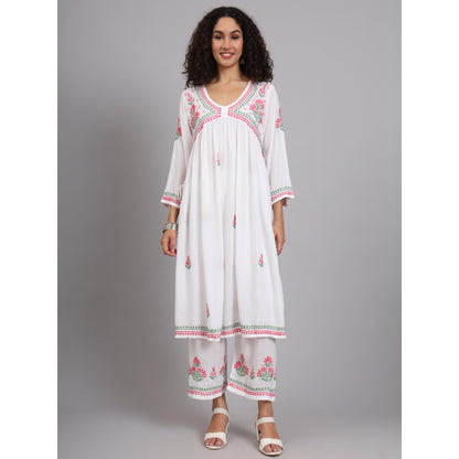 The Chikan Label White Women's Modal Chikankari Co-Ord Set