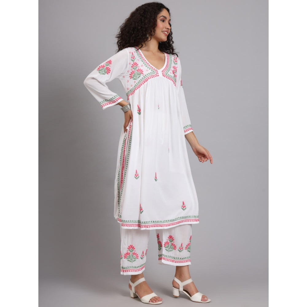 The Chikan Label White Women's Modal Chikankari Co-Ord Set