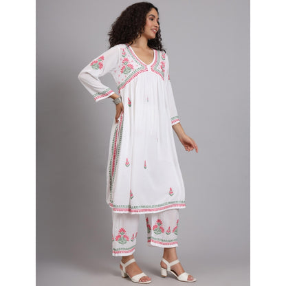 The Chikan Label White Women's Modal Chikankari Co-Ord Set