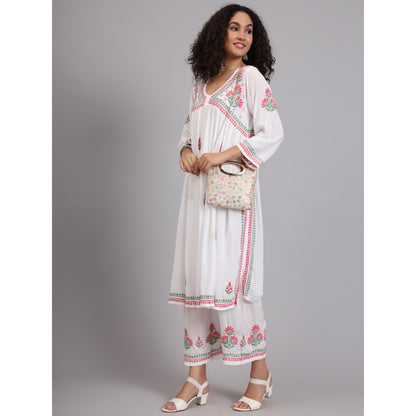 The Chikan Label White Women's Modal Chikankari Co-Ord Set