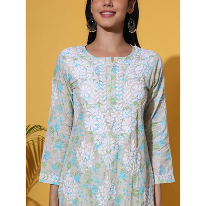 The Chikan Label Green Women's Mulmul Chikankari Co-Ord Set