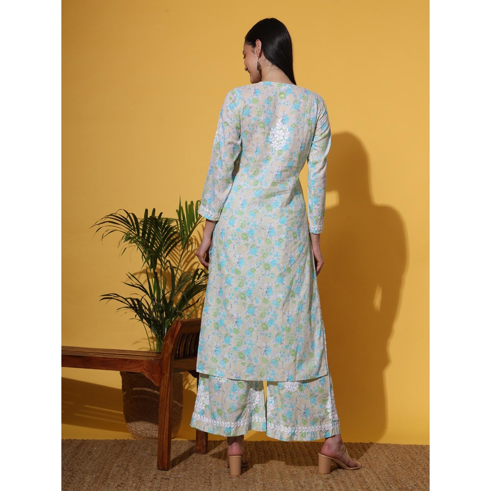 The Chikan Label Green Women's Mulmul Chikankari Co-Ord Set