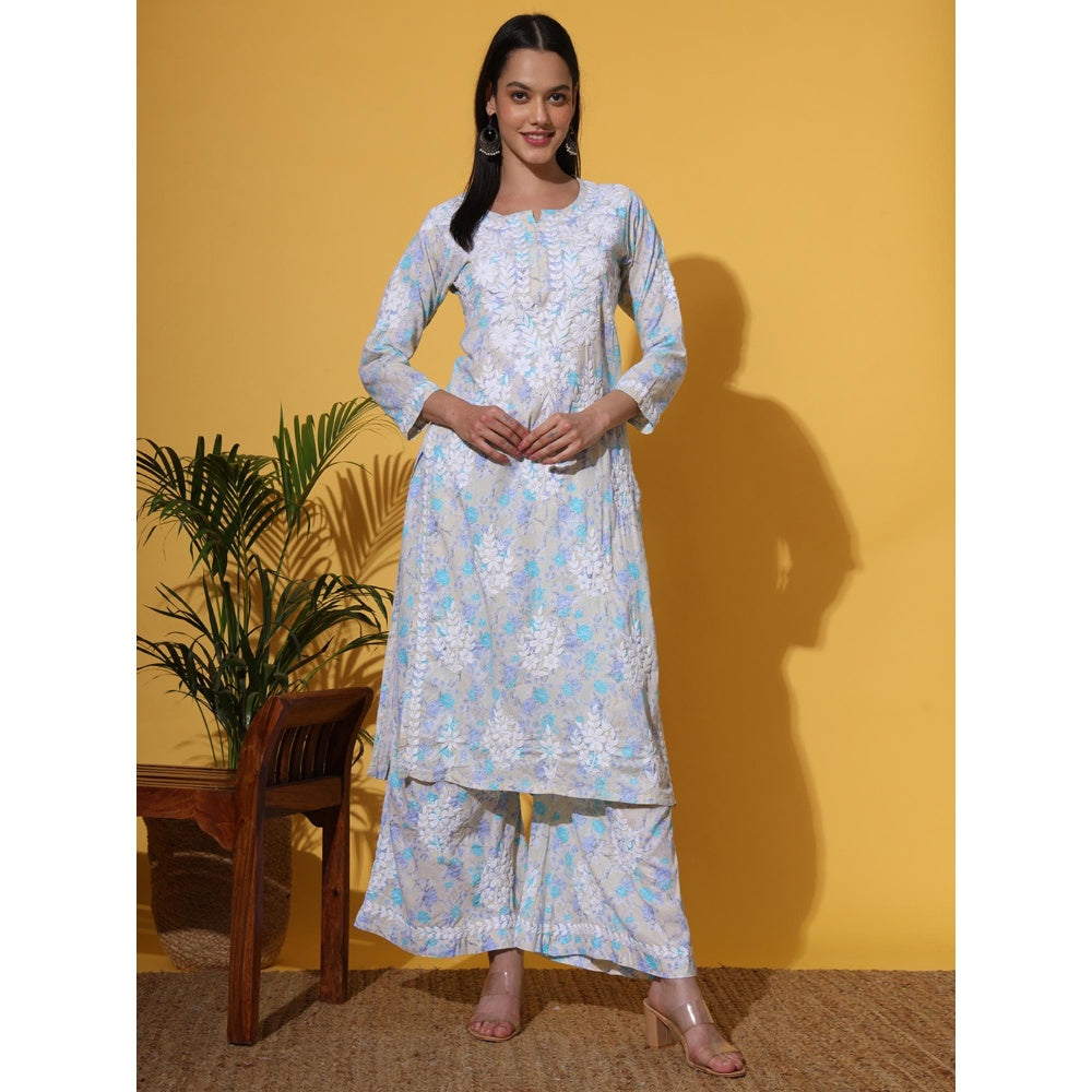 The Chikan Label Blue Women's Mulmul Chikankari Co-Ord Set