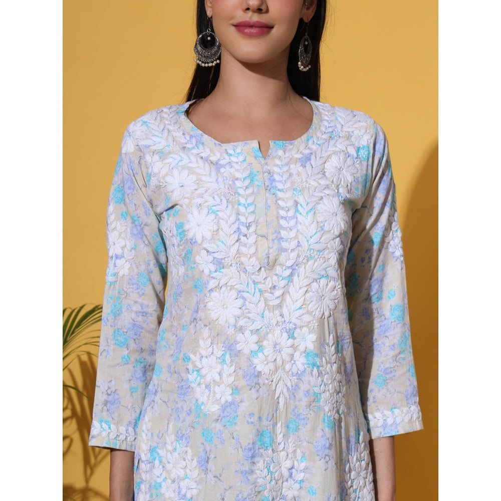 The Chikan Label Blue Women's Mulmul Chikankari Co-Ord Set