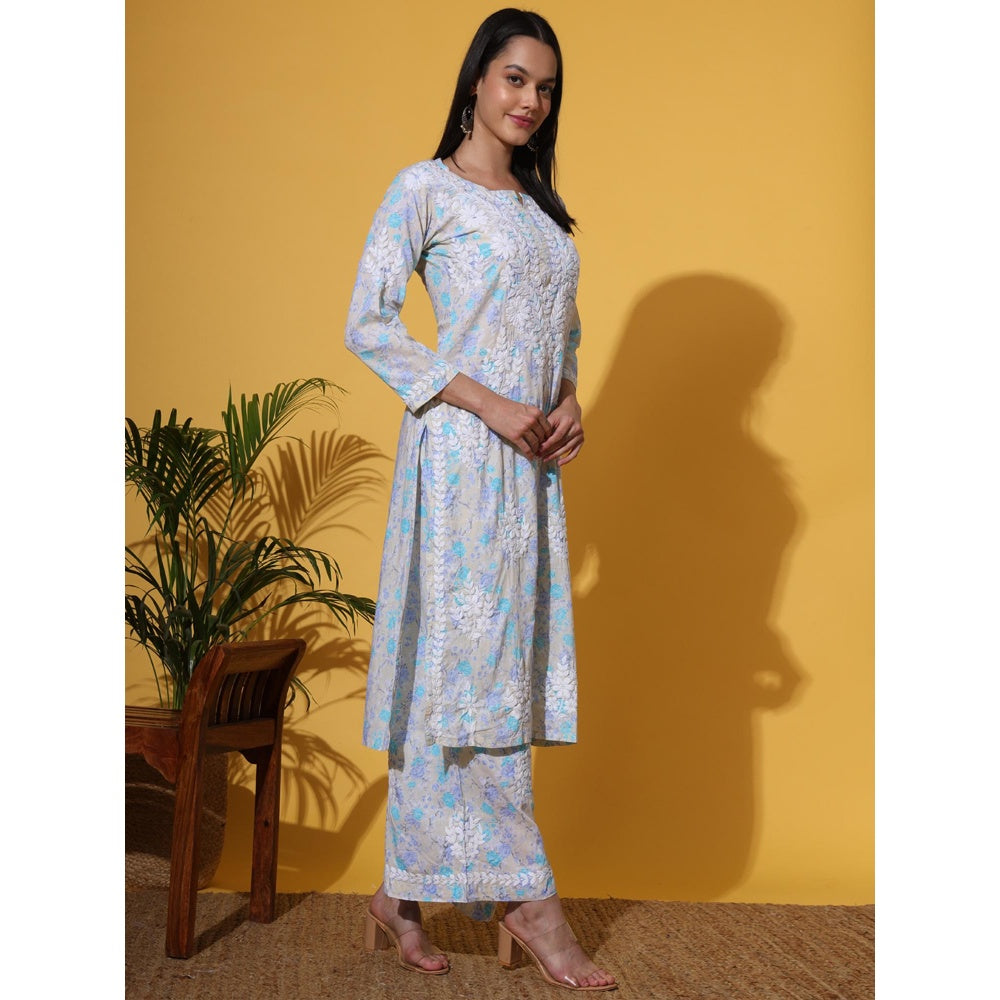 The Chikan Label Blue Women's Mulmul Chikankari Co-Ord Set