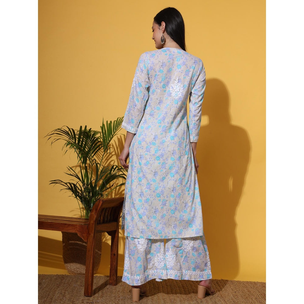 The Chikan Label Blue Women's Mulmul Chikankari Co-Ord Set