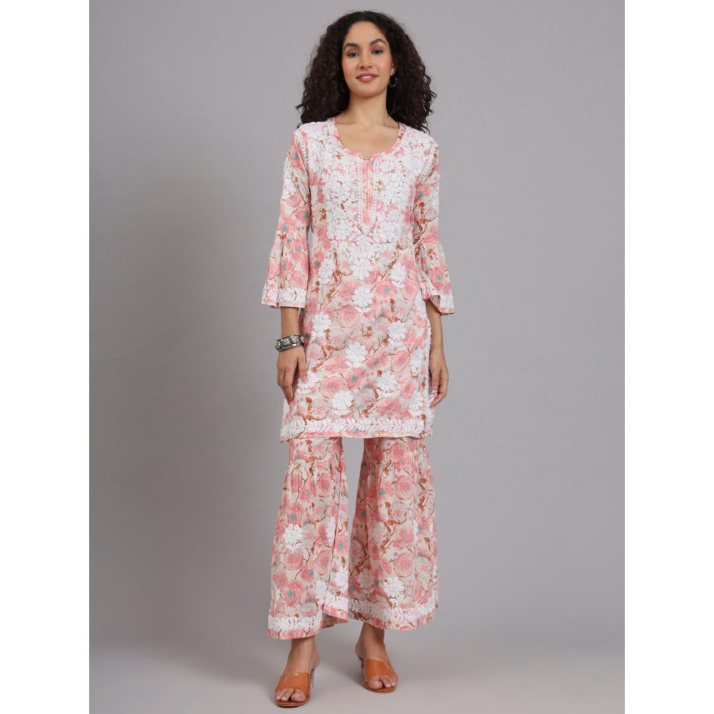 The Chikan Label Peach Women's Mulmul Chikankari Co-Ord Set