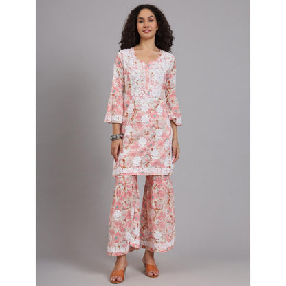 The Chikan Label Peach Women's Mulmul Chikankari Co-Ord Set