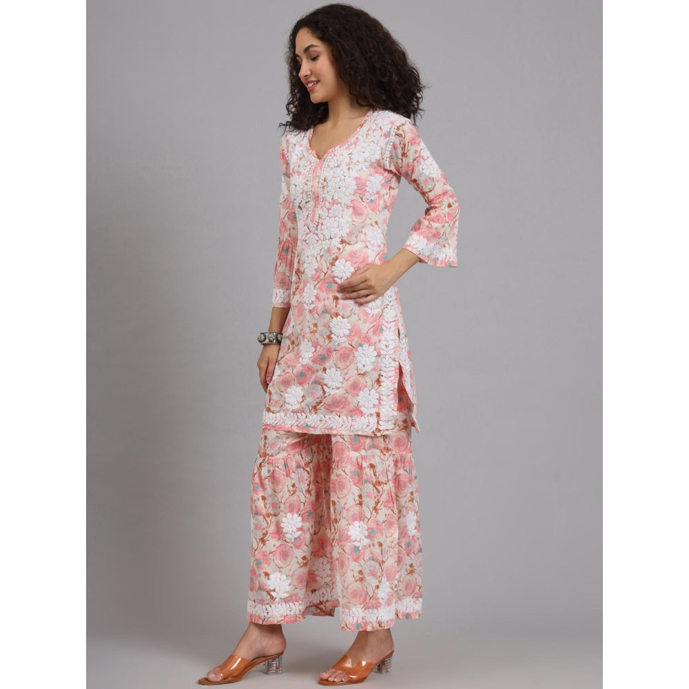 The Chikan Label Peach Women's Mulmul Chikankari Co-Ord Set