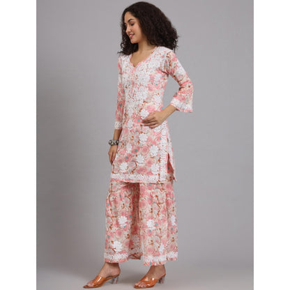 The Chikan Label Peach Women's Mulmul Chikankari Co-Ord Set