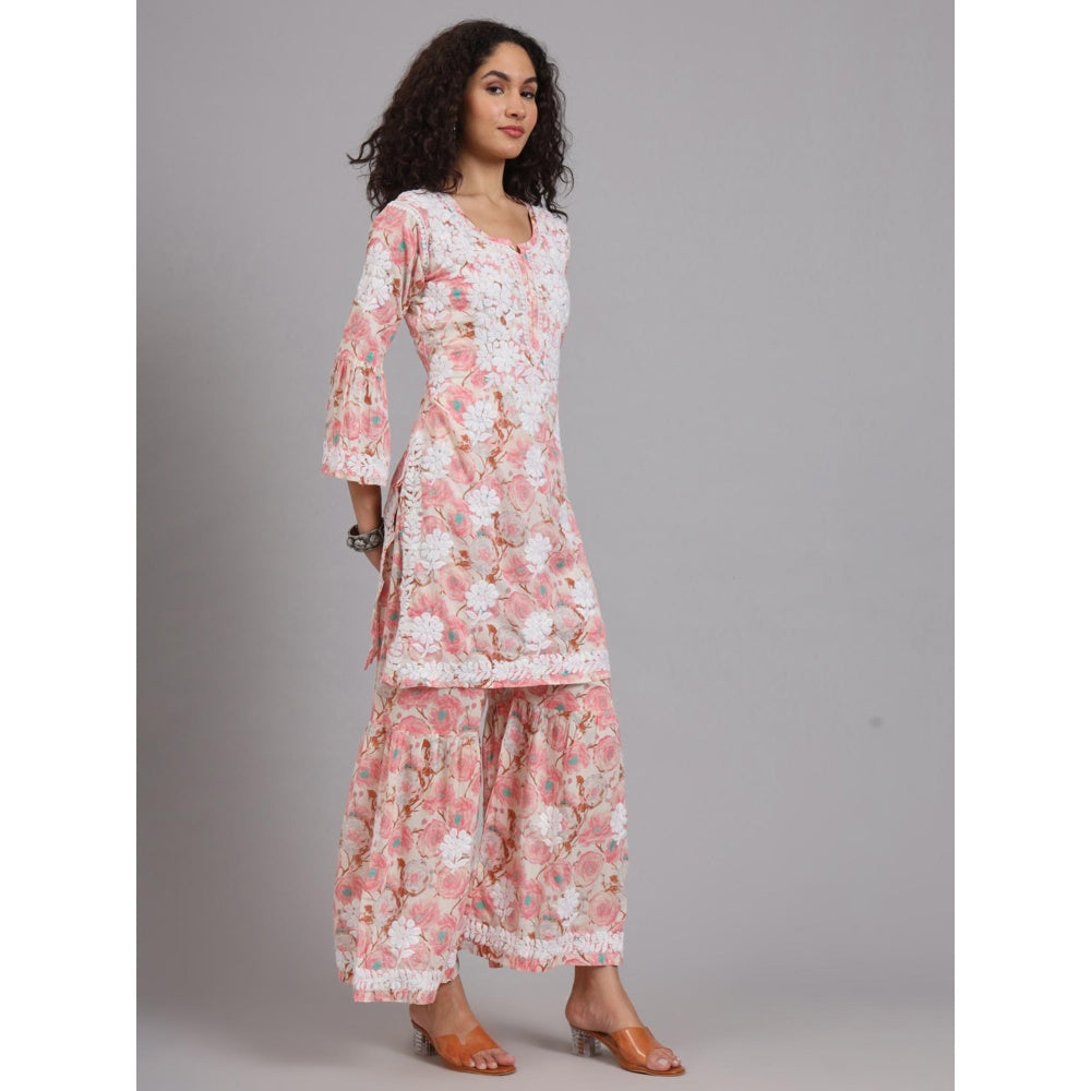 The Chikan Label Peach Women's Mulmul Chikankari Co-Ord Set