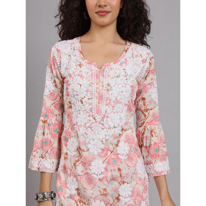 The Chikan Label Peach Women's Mulmul Chikankari Co-Ord Set
