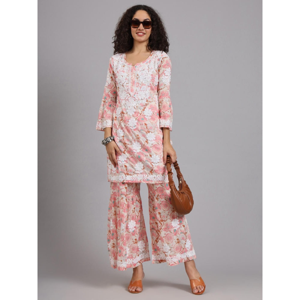 The Chikan Label Peach Women's Mulmul Chikankari Co-Ord Set