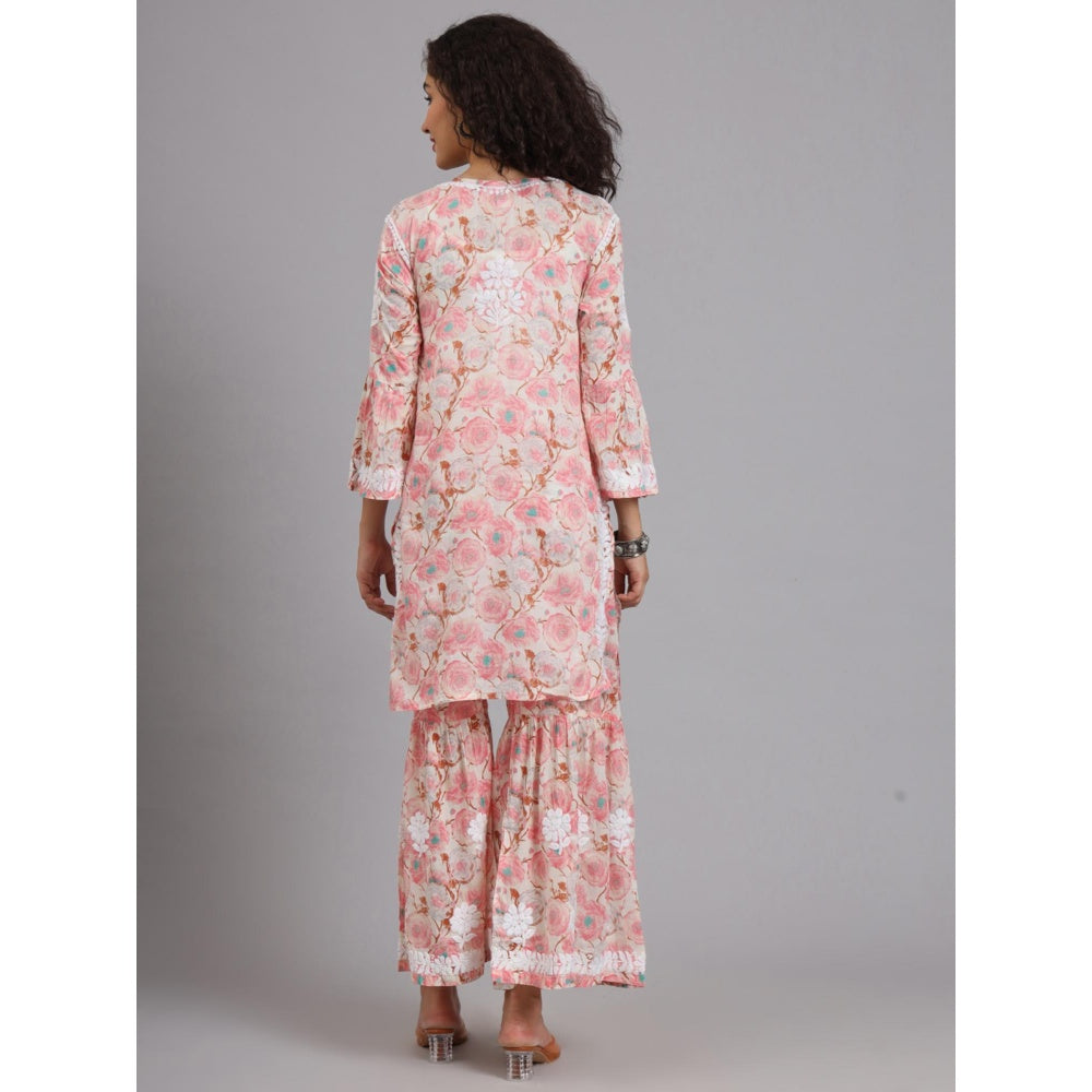 The Chikan Label Peach Women's Mulmul Chikankari Co-Ord Set