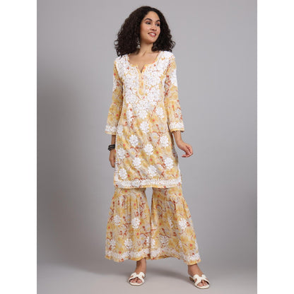 The Chikan Label Yellow Women's Mulmul Chikankari Co-Ord Set