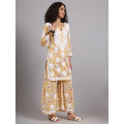 The Chikan Label Yellow Women's Mulmul Chikankari Co-Ord Set