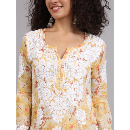 The Chikan Label Yellow Women's Mulmul Chikankari Co-Ord Set