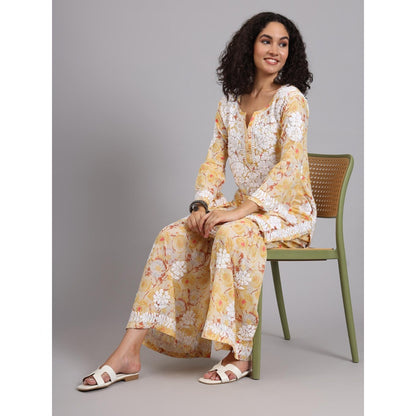 The Chikan Label Yellow Women's Mulmul Chikankari Co-Ord Set