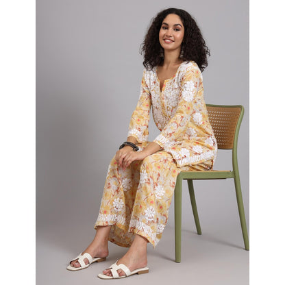 The Chikan Label Yellow Women's Mulmul Chikankari Co-Ord Set