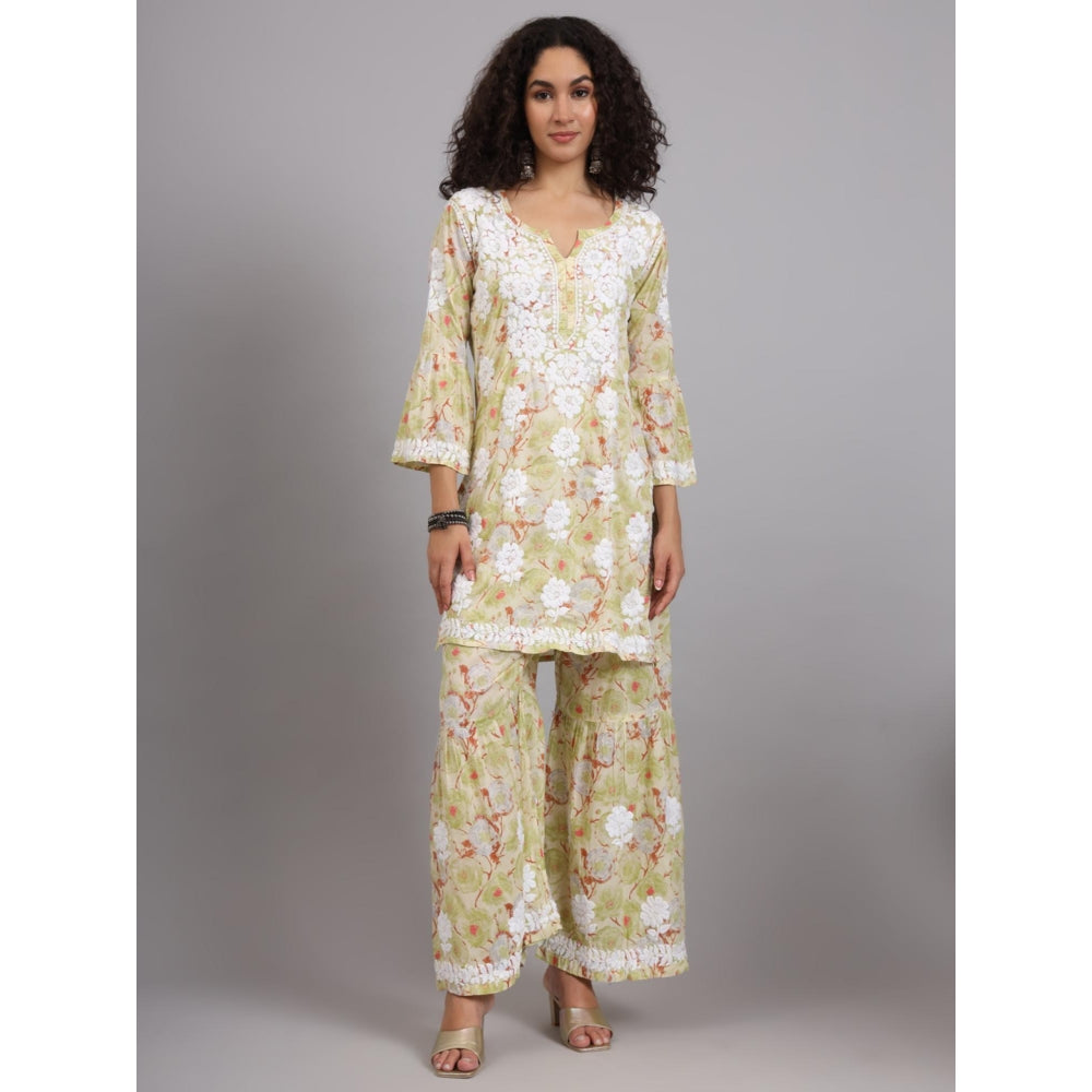 The Chikan Label Green Women's Mulmul Chikankari Co-Ord Set