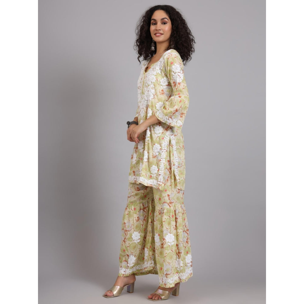 The Chikan Label Green Women's Mulmul Chikankari Co-Ord Set