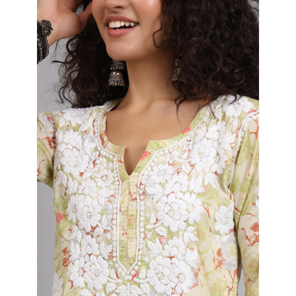 The Chikan Label Green Women's Mulmul Chikankari Co-Ord Set