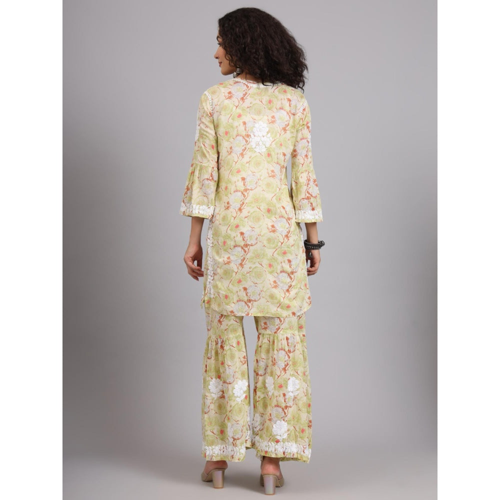 The Chikan Label Green Women's Mulmul Chikankari Co-Ord Set