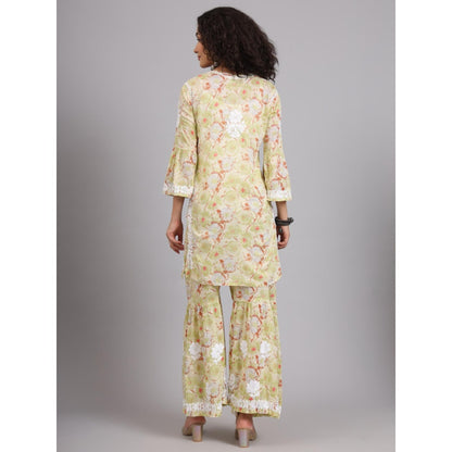 The Chikan Label Green Women's Mulmul Chikankari Co-Ord Set