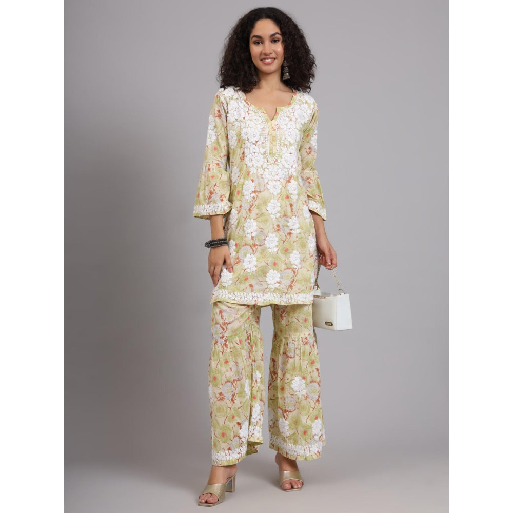 The Chikan Label Green Women's Mulmul Chikankari Co-Ord Set