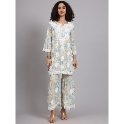 The Chikan Label Blue Women's Mulmul Chikankari Co-Ord Set