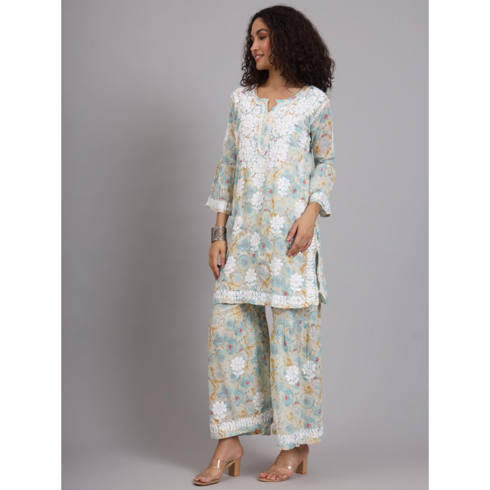 The Chikan Label Blue Women's Mulmul Chikankari Co-Ord Set